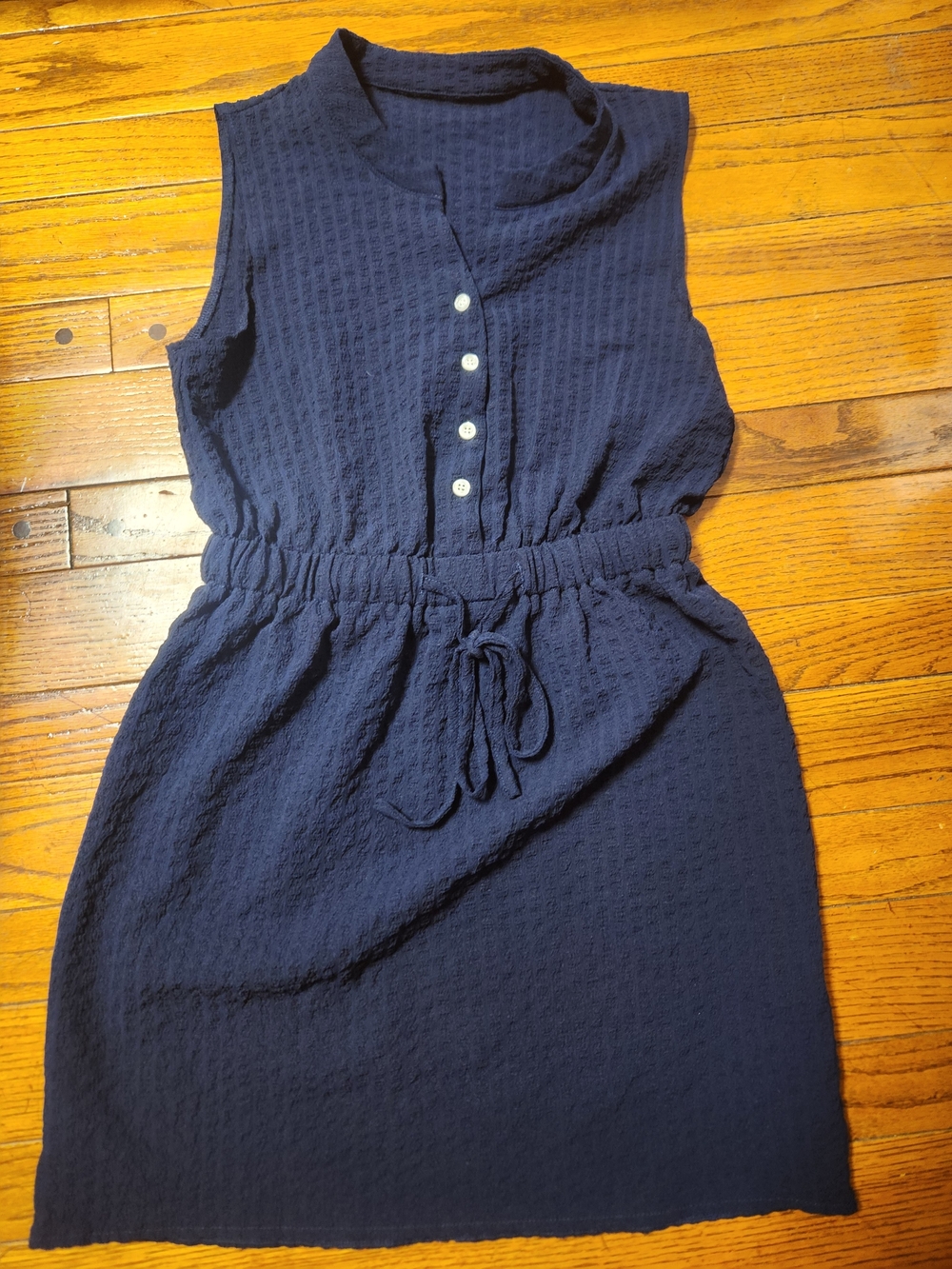 SHEIN Navy Sleeveless Button-Front Drawstring Mini Dress